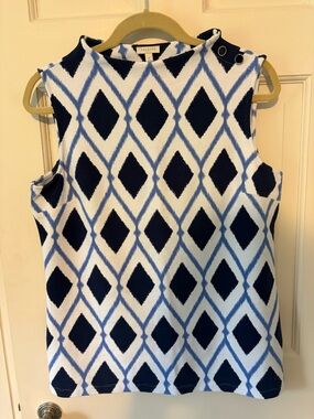Talbots Navy and Light Blue Diamond Knit Sleeveless Top